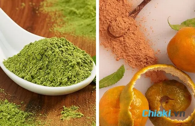Mặt nạ bột tr&agrave; xanh v&agrave; vỏ cam