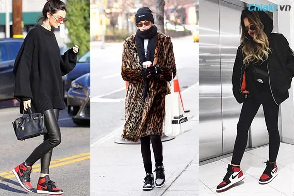phối đồ với gi&agrave;y nike Jordan v&agrave; quần legging cho nữ