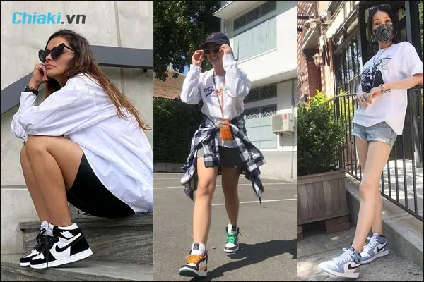 phối đồ với gi&agrave;y nike Jordan v&agrave; quần short cho nữ
