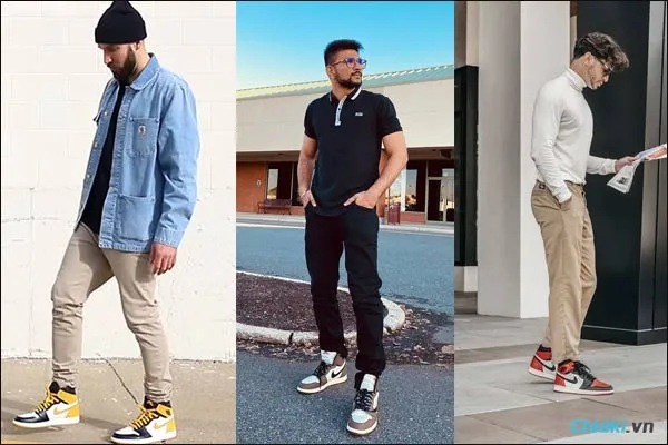 phối đồ với gi&agrave;y nike Jordan v&agrave; quần kaki cho nam