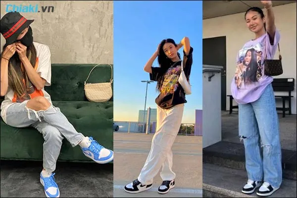 phối đồ với gi&agrave;y nike Jordan v&agrave; &aacute;o thun cho nữ