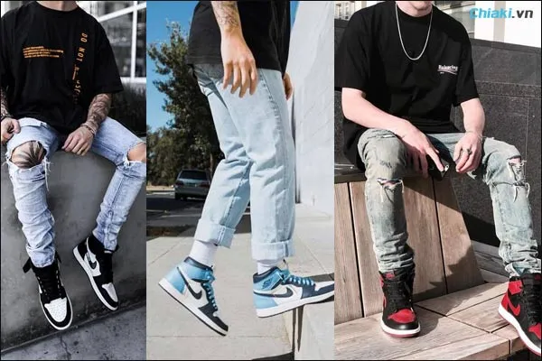 phối đồ với gi&agrave;y nike Jordan v&agrave; quần jeans cho nam