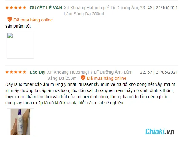 Đ&aacute;nh gi&aacute; xịt kho&aacute;ng Hatomugi từ người d&ugrave;ng