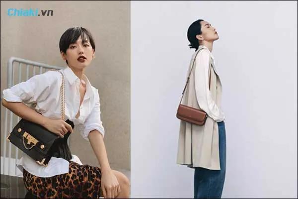 tạo d&aacute;ng chụp ảnh với t&uacute;i x&aacute;ch khi nghi&ecirc;ng người