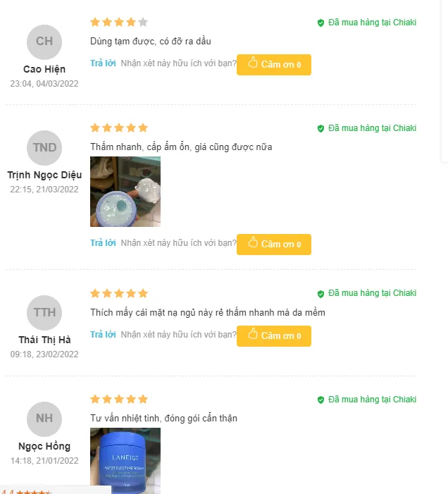 Đ&aacute;nh gi&aacute; mặt nạ ngủ Laneige từ người d&ugrave;ng