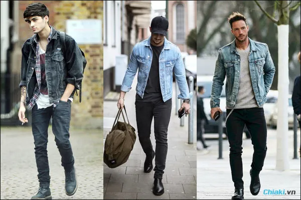phối đồ với gi&agrave;y boot nam v&agrave; &aacute;o kho&aacute;c jeans