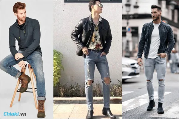 phối đồ với gi&agrave;y boot nam v&agrave; quần jeans