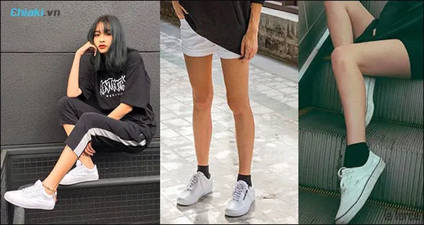 Phối đồ với gi&agrave;y Vans trắng cho nữ