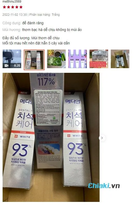 Review Kem đ&aacute;nh răng trắng răng H&agrave;n Quốc Median Dental Iq 93%