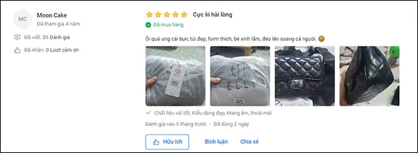 Review của kh&aacute;ch h&agrave;ng về t&uacute;i x&aacute;ch elly c&oacute; tốt kh&ocirc;ng