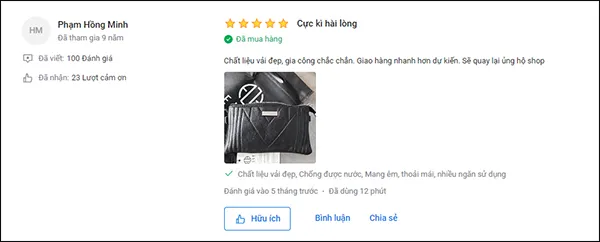 Đ&aacute;nh gi&aacute; của kh&aacute;ch h&agrave;ng về t&uacute;i x&aacute;ch elly c&oacute; tốt kh&ocirc;ng