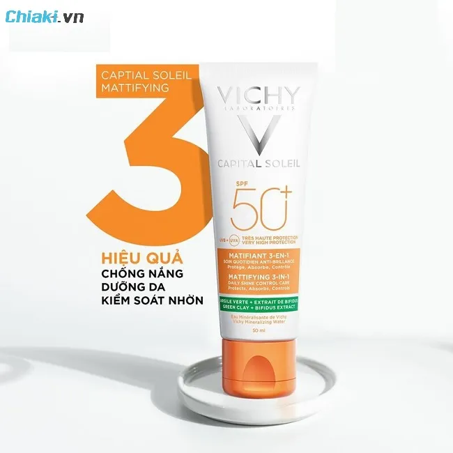 Kem chống nắng Vichy Capital Soleil Mattifying 3 in 1 Spf50+ ngăn bụi mịn