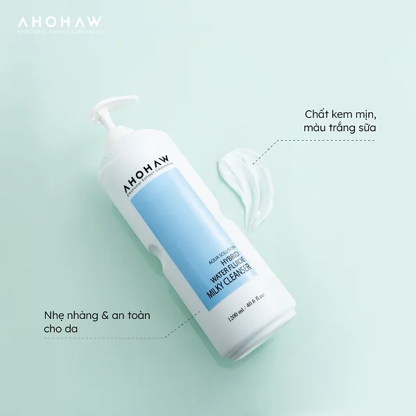 Sữa rửa mặt tẩy tế b&agrave;o chết cho da dầu Ahohaw Hybrid Water Milky Cleanser