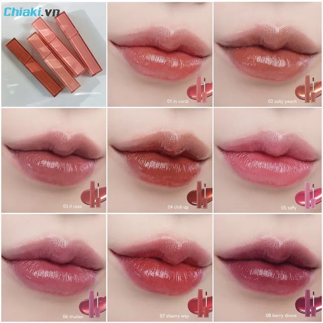 Bảng m&agrave;u Romand Dewyful Water Tint c&oacute; m&agrave;u sắc ngọt ng&agrave;o