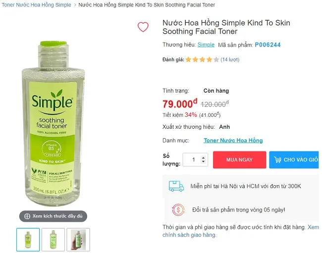 Mua toner Simple ch&iacute;nh h&atilde;ng ở đ&acirc;u
