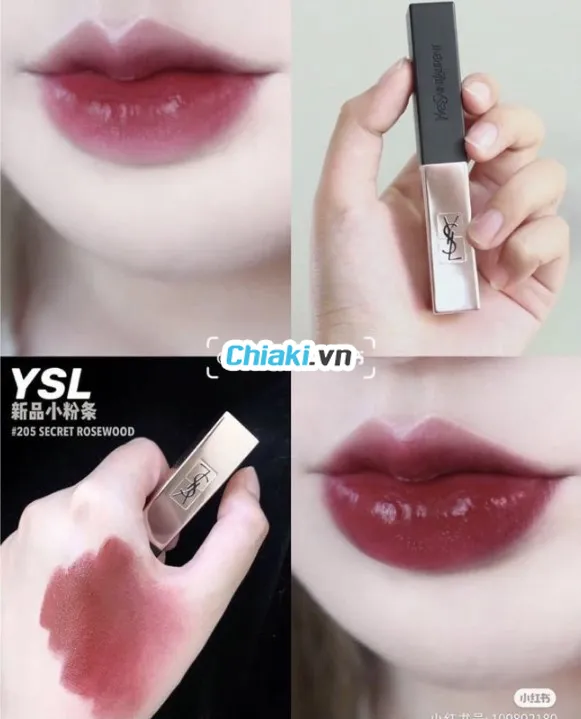 Son m&agrave;u đỏ mận &aacute;nh cherry YSL 205 Rouge Pur Couture The Slim Glow Matte