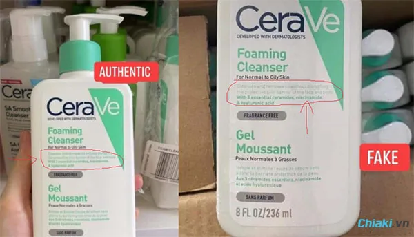 Ph&acirc;n biết sữa rửa mặt Cerave thật giả