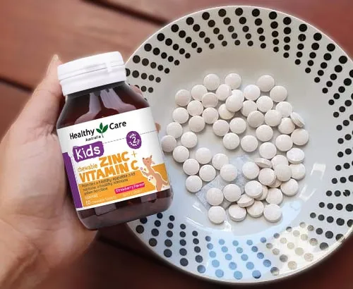 Vi&ecirc;n nhai hỗ trợ bổ sung kẽm Zinc + Vitamin C Healthy Care cho b&eacute;