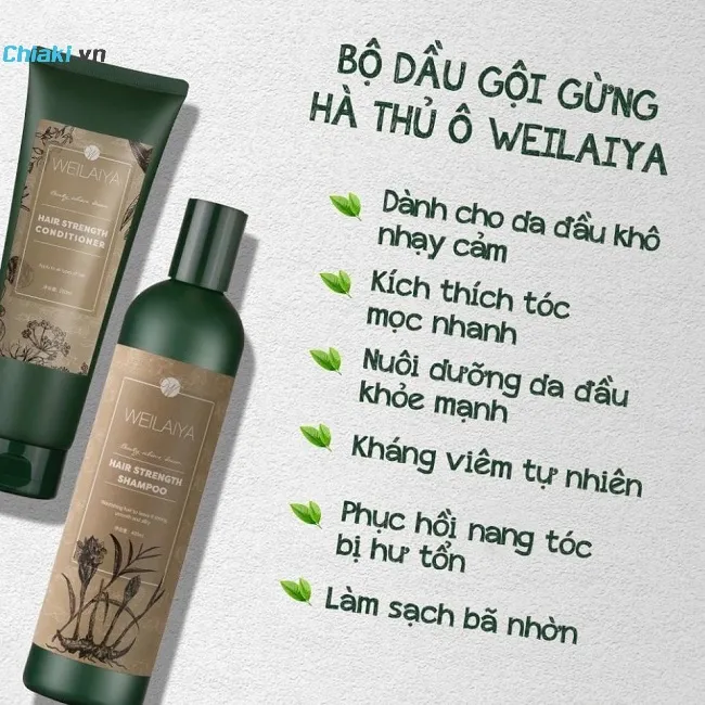 Cặp dầu gội xả gừng h&agrave; thủ &ocirc; Weilaiya Zingiber Officinale Juice
