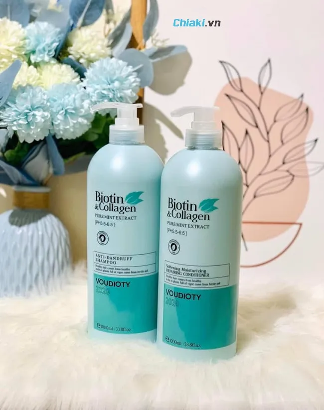 Bộ dầu gội xả hỗ trợ ngăn g&agrave;u Biotin Collagen xanh dương