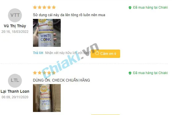 Review sữa tắm trắng da cho nam White Conc Body