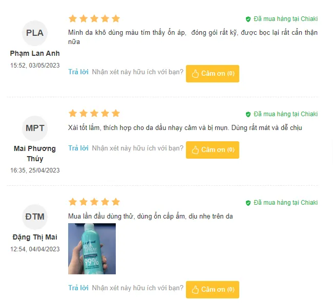 Đ&aacute;nh gi&aacute; Xịt kho&aacute;ng Compliment Aqua Spray 99%