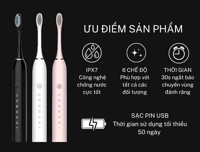 B&agrave;n chải đ&aacute;nh răng điện 6 chế độ Jiashi BCD01 k&egrave;m 4 đầu thay thế