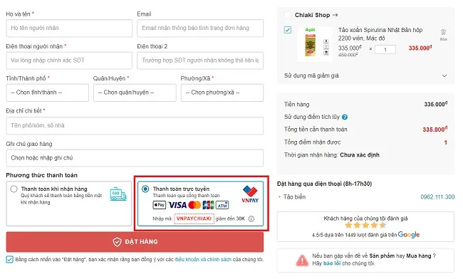 Lựa chọn phương thức thanh to&aacute;n trực tuyến