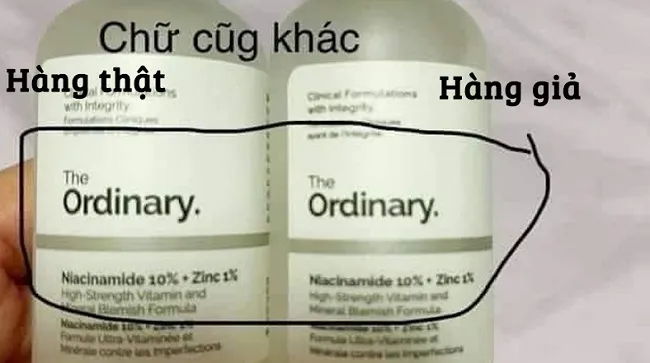 Ph&acirc;n biệt The Ordinary thật giả qua chữ tr&ecirc;n nh&atilde;n hiệu