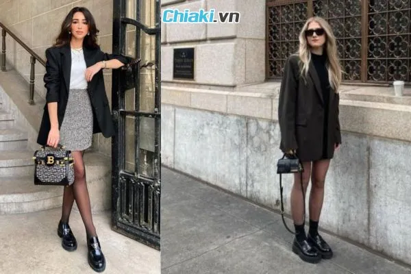 &Aacute;o kho&aacute;c dạ d&aacute;ng d&agrave;i + ch&acirc;n v&aacute;y midi + gi&agrave;y loafer