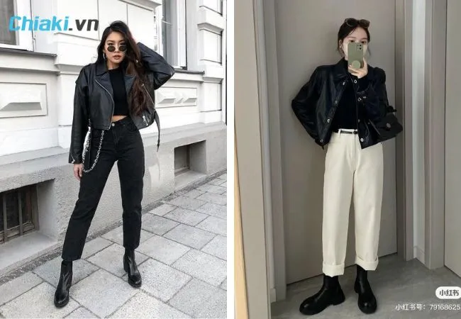 Phối &aacute;o kho&aacute;c da với gi&agrave;y boot nữ cổ thấp