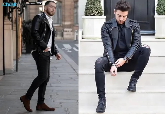 phối đồ với gi&agrave;y boot nam v&agrave; &aacute;o jacket