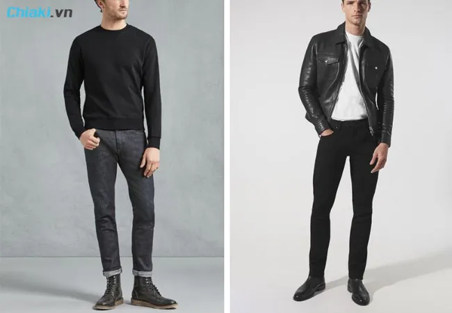 phối đồ với gi&agrave;y boot nam v&agrave; quần skinny