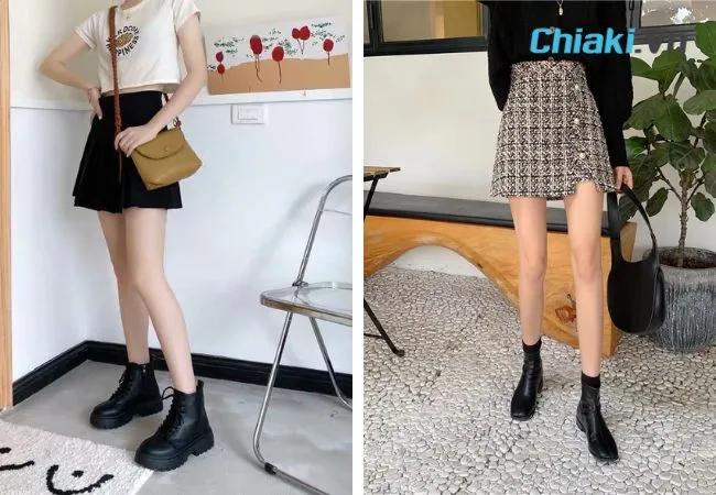 Phối ch&acirc;n v&aacute;y chữ A với gi&agrave;y boot nữ cổ thấp