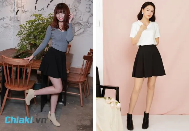 Phối ch&acirc;n v&aacute;y xếp ly với gi&agrave;y boot nữ cổ thấp