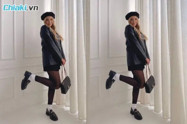 Phối đồ c&aacute; t&iacute;nh &Aacute;o jacket da + &aacute;o giữ nhiệt croptop + quần da + gi&agrave;y loafer đen đế cao