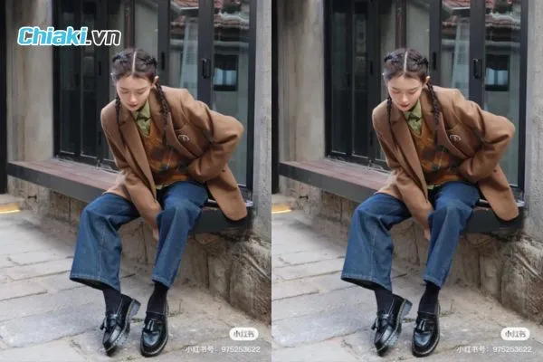 &Aacute;o sơ mi + quần jean + Gi&agrave;y Loafer