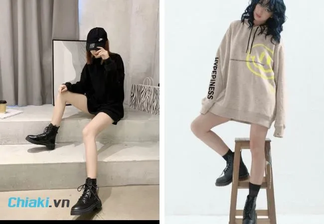 Phối đồ với gi&agrave;y boot nữ cổ thấp theo style giấu quần
