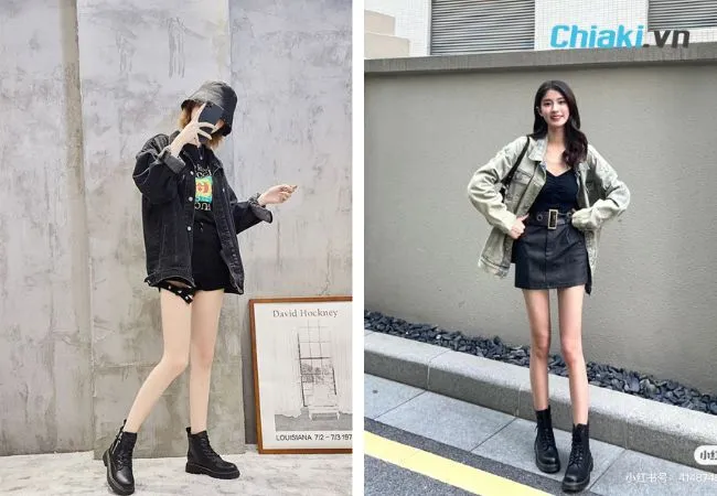 Phối jacket jean với gi&agrave;y boot nữ cổ thấp