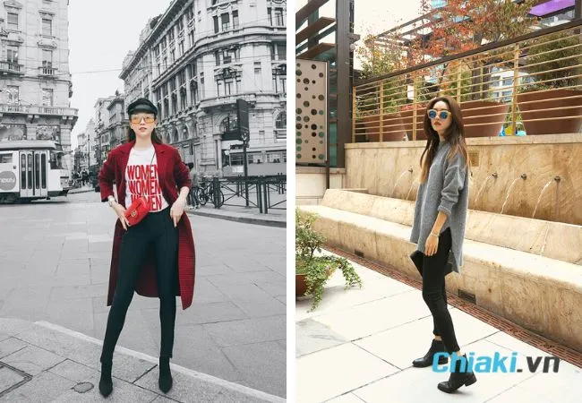 Phối quần legging với gi&agrave;y boot nữ cổ thấp
