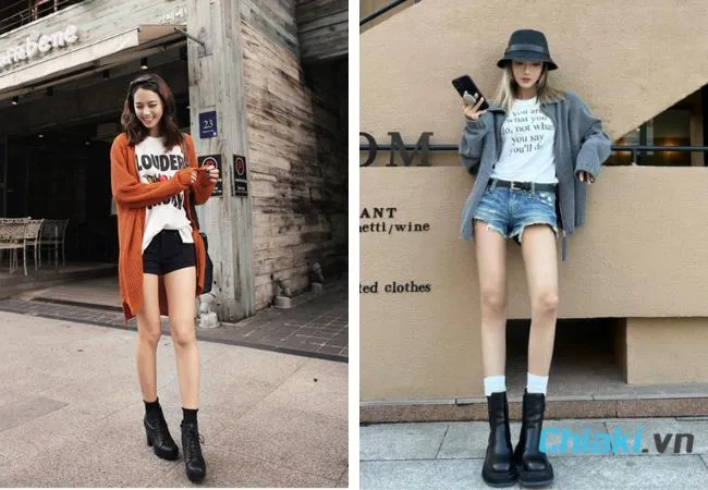Phối quần short với gi&agrave;y boot nữ cổ thấp