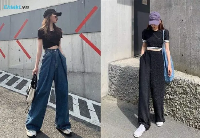 Quần ống rộng mặc c&ugrave;ng &aacute;o croptop