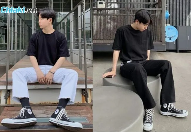 &Aacute;o Pull v&agrave; quần jean/kaki c&ugrave;ng Converse