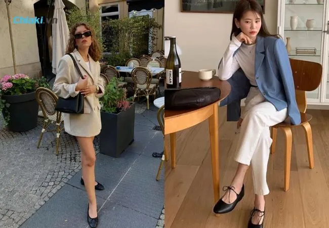 C&aacute;ch phối đồ với gi&agrave;y b&uacute;p b&ecirc; Lolita với &aacute;o blazer&nbsp;xinh xắn