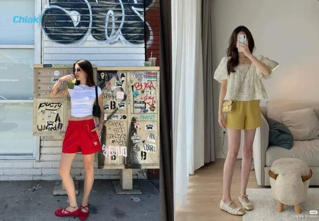 Phối Gi&agrave;y b&uacute;p b&ecirc; mũi tr&ograve;n với quần short nữ t&iacute;nh, thoải m&aacute;i