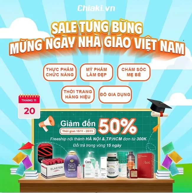 Chiaki sale mừng ng&agrave;y Nh&agrave; gi&aacute;o Việt Nam