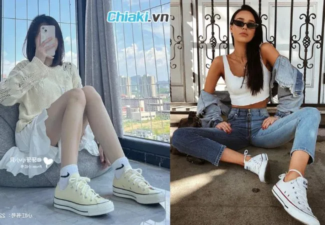 Converse trắng cổ thấp dễ phối đồ
