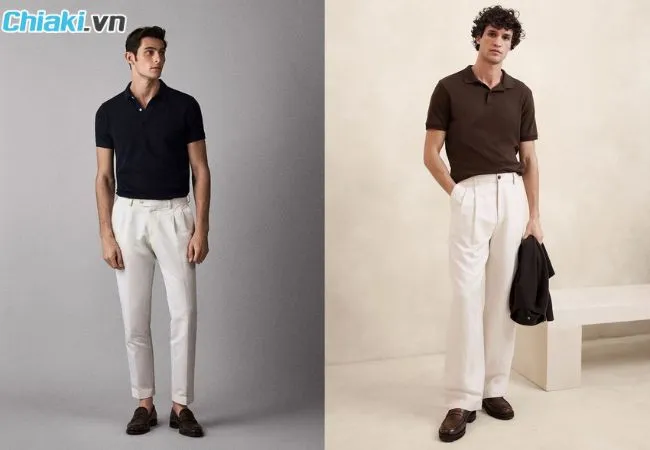 Gi&agrave;y loafer nam phối với &aacute;o polo
