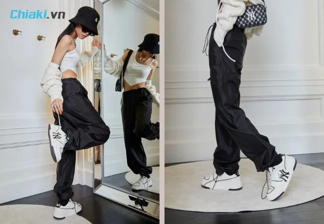Gi&agrave;y sneaker trắng nữ MLB Chunky Liner Yankees Off White