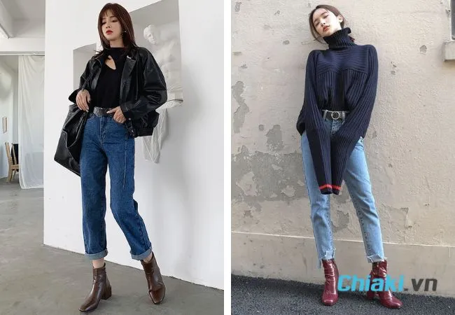 Mặc quần baggy jean đi gi&agrave;y Ankle Boots&nbsp;
